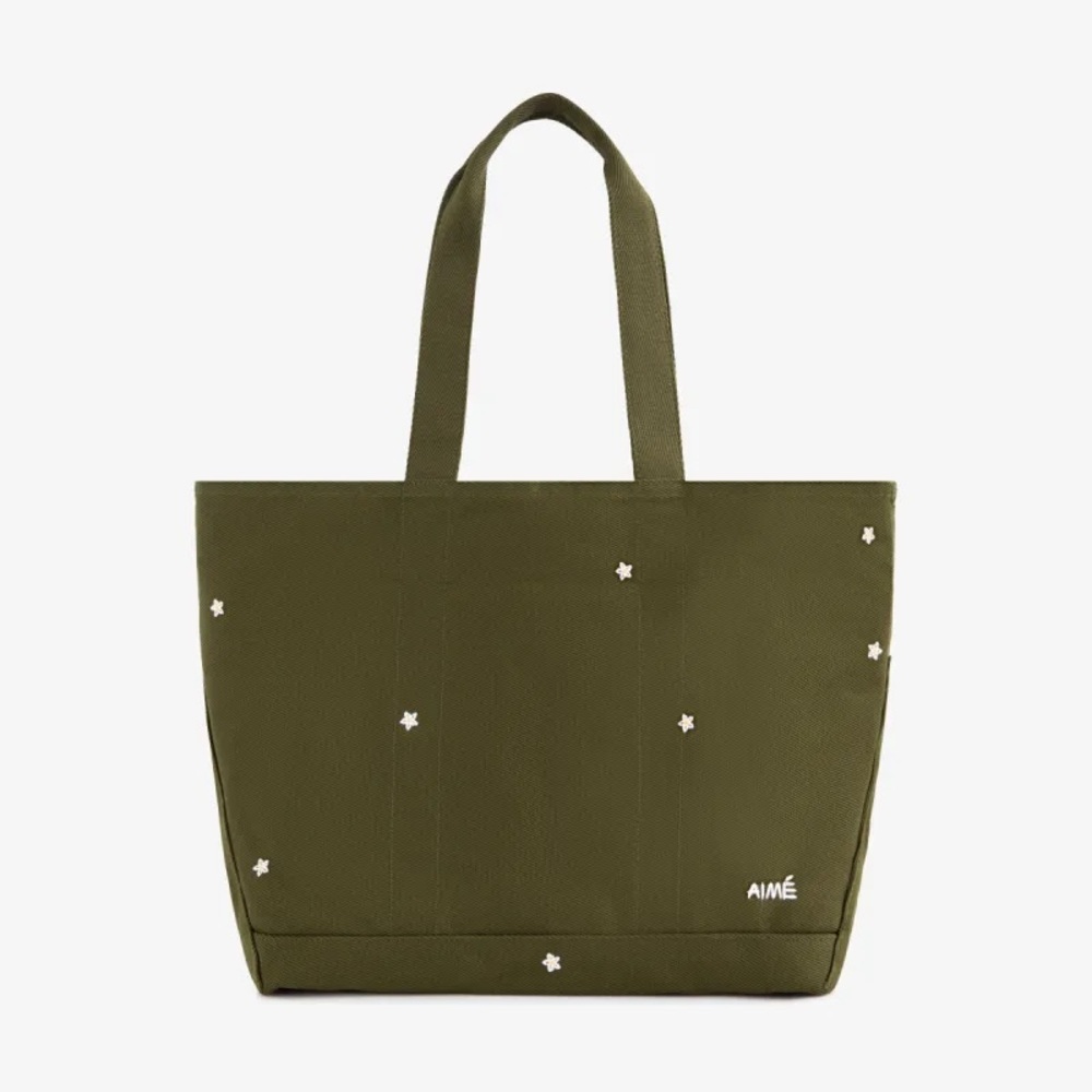 Aimé Leon Dore Floral Embroidered Large Canvas Tote Bag Olive New